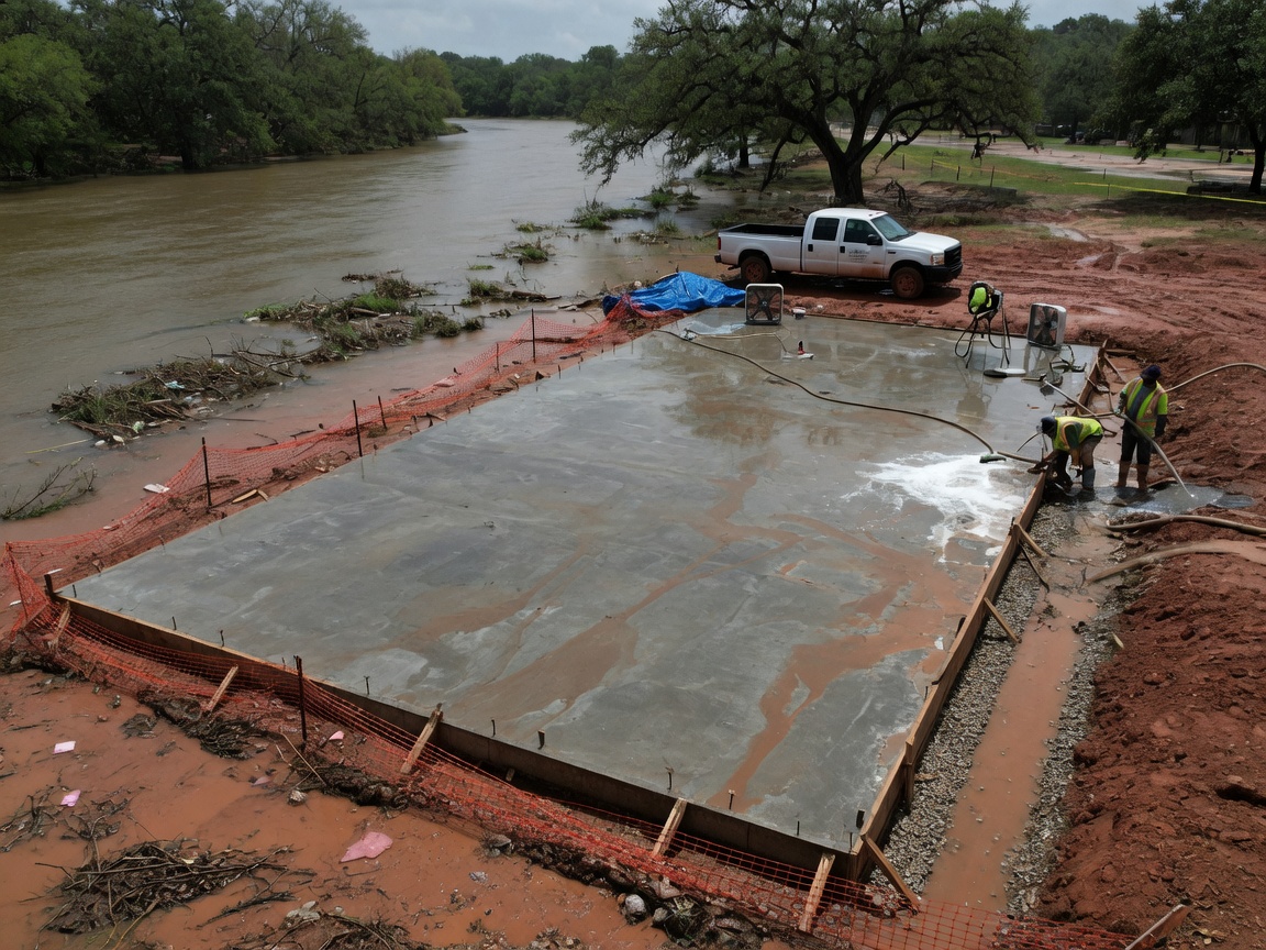 Drying Slab Foundations After Heavy Rains Near The Medina River